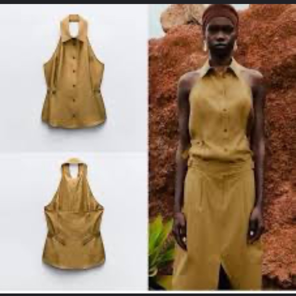 Zara gold button up halter top. Small. NWT.